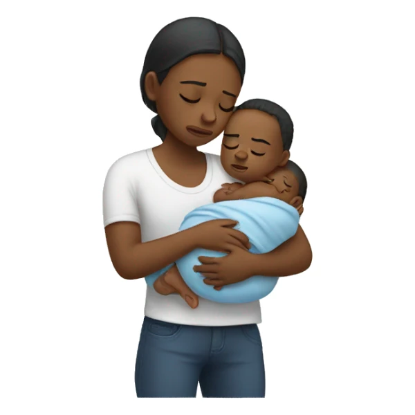 holding a crying baby and tired sticker