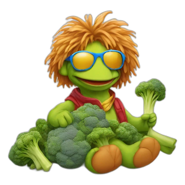 Fraggle with sunglasses eating brócoli  sticker