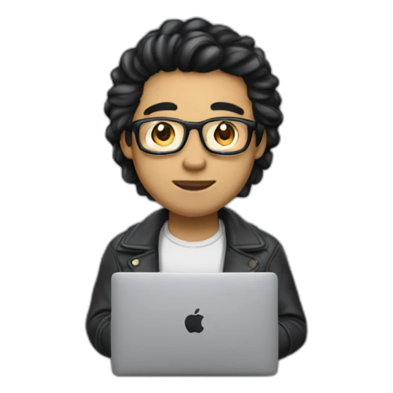 developer with macbook in front, light skin tone and black hair styled sticker