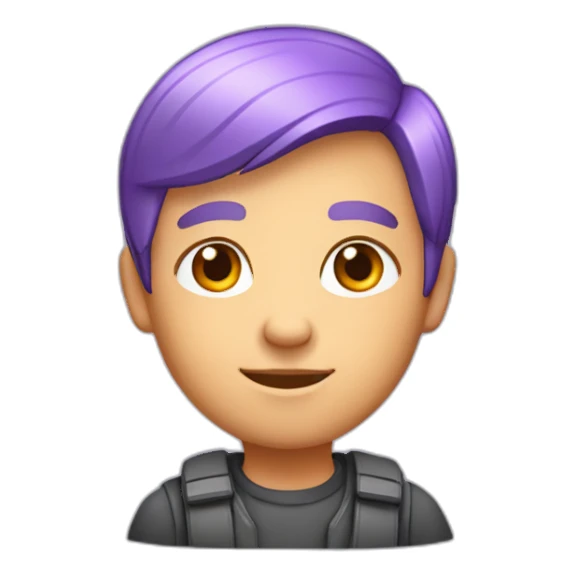 a friendly person, set front-facing and center, transparent background. Approachability, easy-going, gentle, versatile, wide age range, nondescript gender. Purple-orange hair sticker