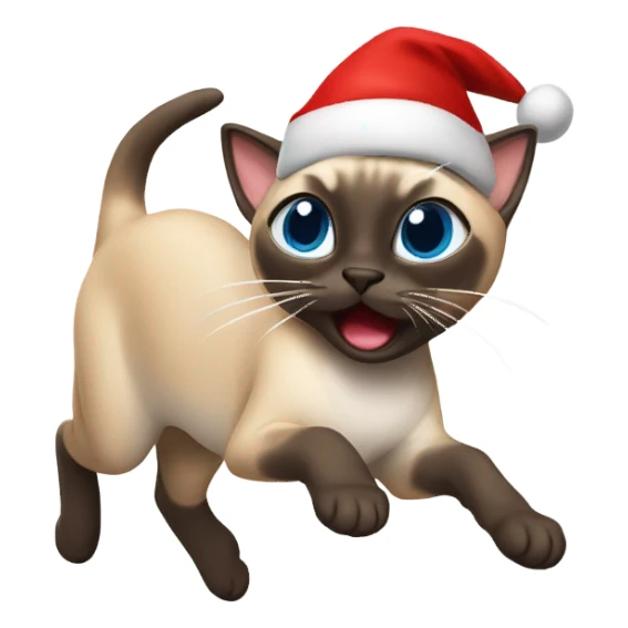 Running Siamese cat wearing a Santa hat  sticker