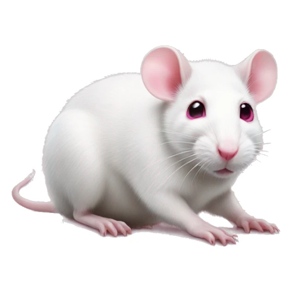 Realistic white rat with bright pink eyes lying down, full body and baby pink tail showing sticker