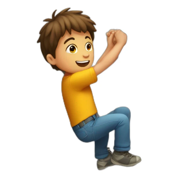 A boy climb a big wall sticker