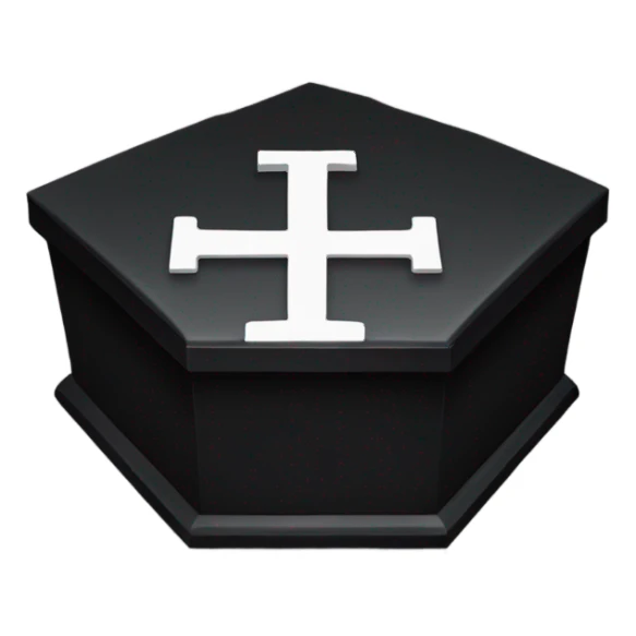 a black coffin with a cross sticker