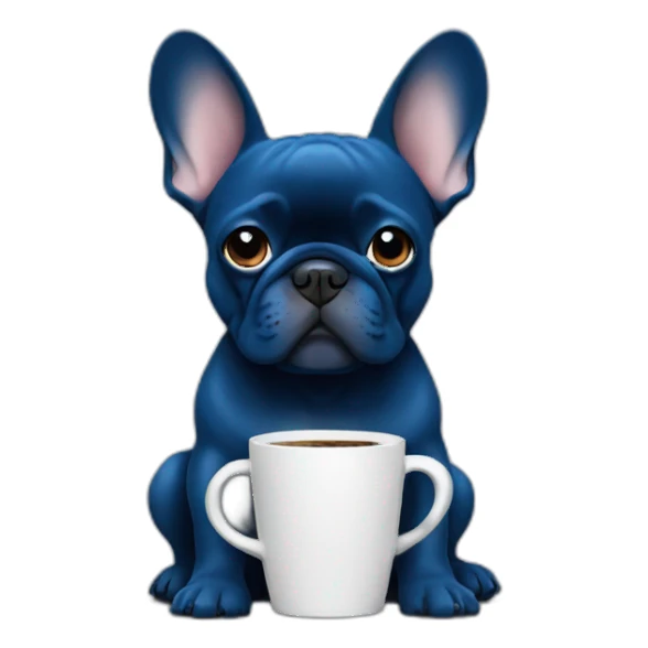 blue frenchie drinking coffee sticker