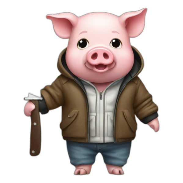 pig in jacket with a knife sticker
