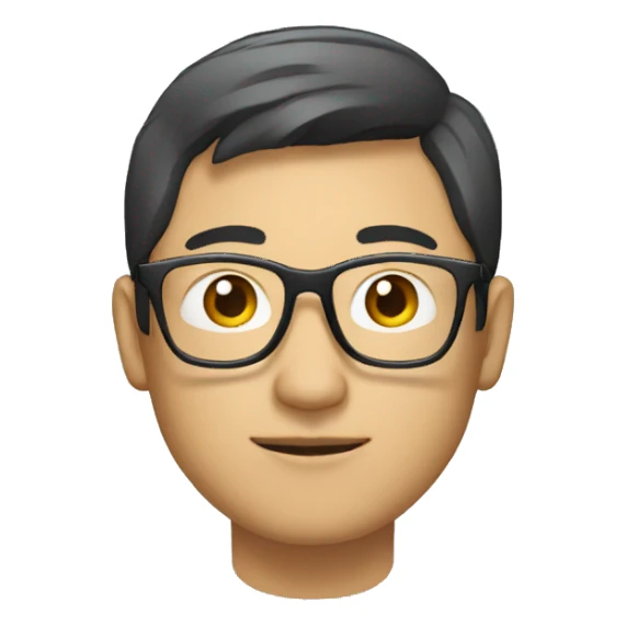 Asian-looking guy with glasses working on his laptop.  sticker