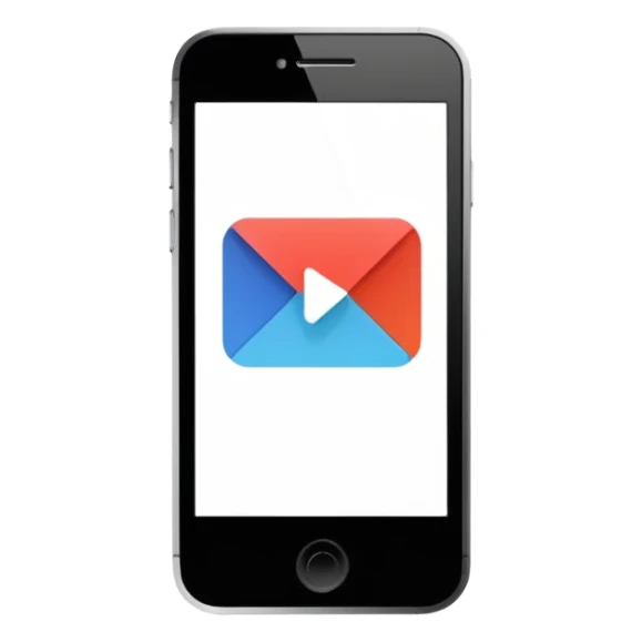 Minimalistic flat vector icon, iOS style, thin black contour on white background. Smartphone with play button and short video frames around it. Clean, no text, no shadows sticker