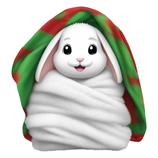 White fluffy bunny in christmas blanket sticker