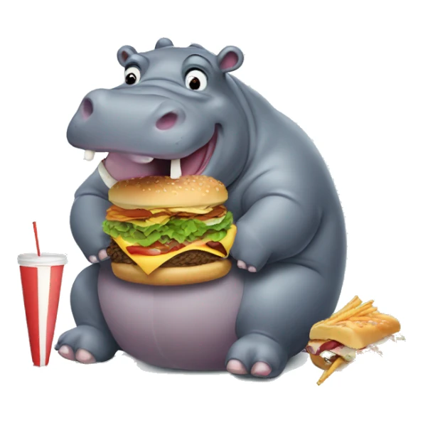 Hippo eating fast food sticker
