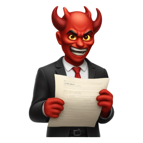 Devil holding contract sticker