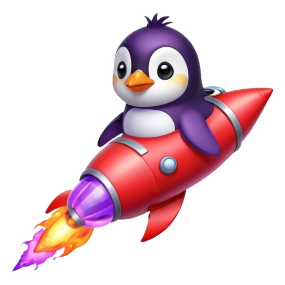 penguin in red rocket with purple fire sticker