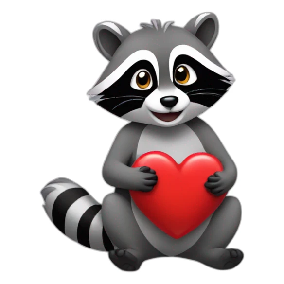 Racoon holding heart sticker