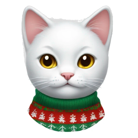 white cat with christmas sweater  sticker