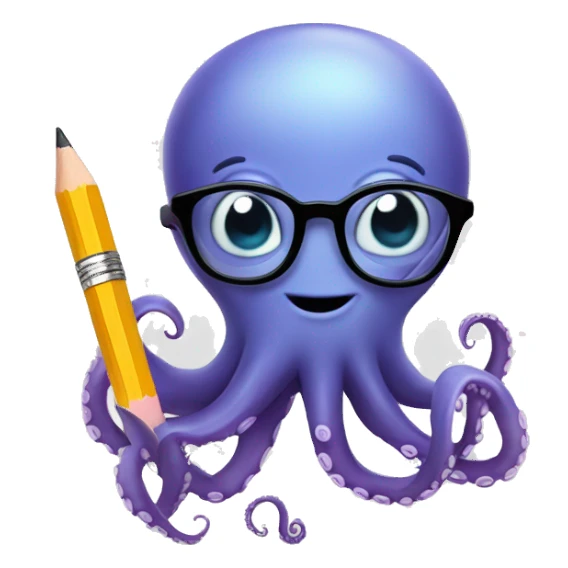 nerdy cute octopus with pencil in one hand sticker