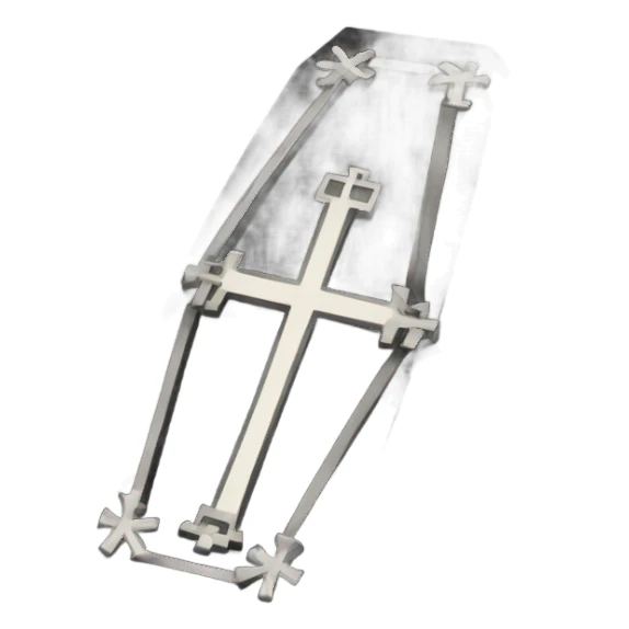 a black coffin with a cross sticker