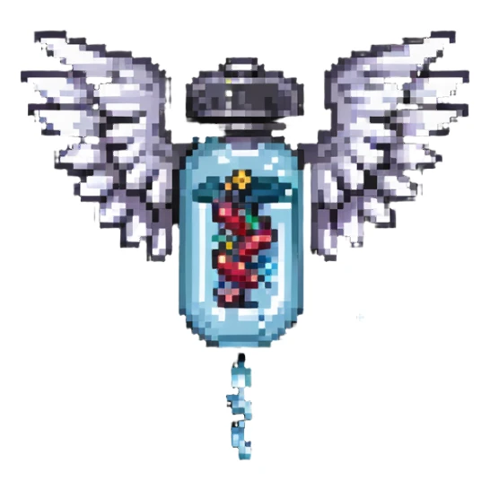 Medicine capsule with small wings flying sticker