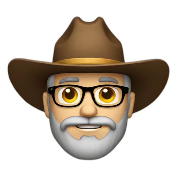Bearded guy with glasses and cowboy hat sheriff sticker
