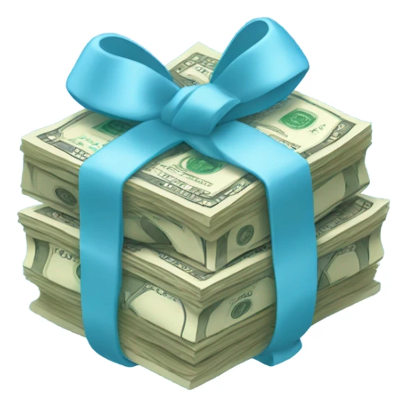 stack of money with light blue bow sticker