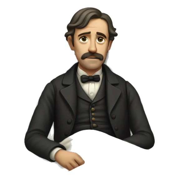 A sick man on a bed in 1870 with normal face sticker