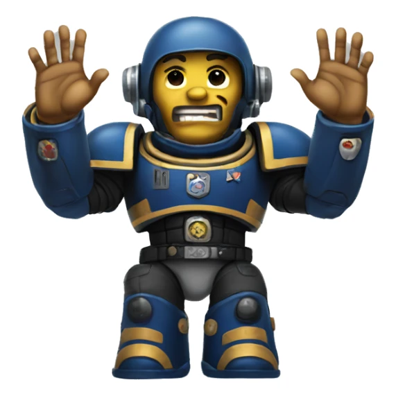 space marine raised hands human face sticker