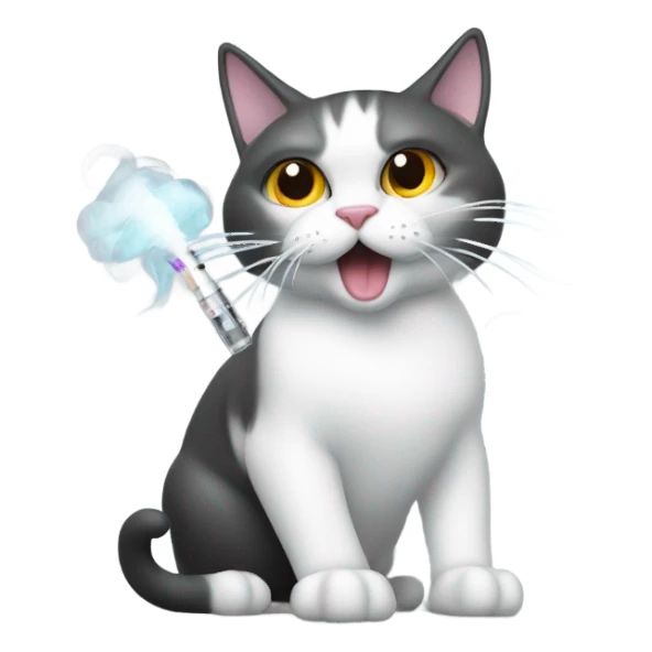 cat hitting a vape pen with smoke sticker