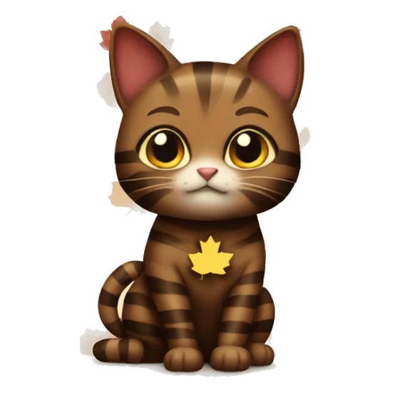 Dark Brown striped cat dressed as maple leaf sticker