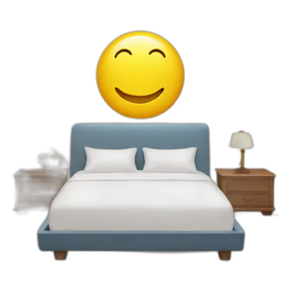 A bed with a giant smiley face pillow on sticker
