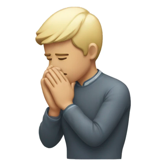 Person bowing on nose with hand over it sticker