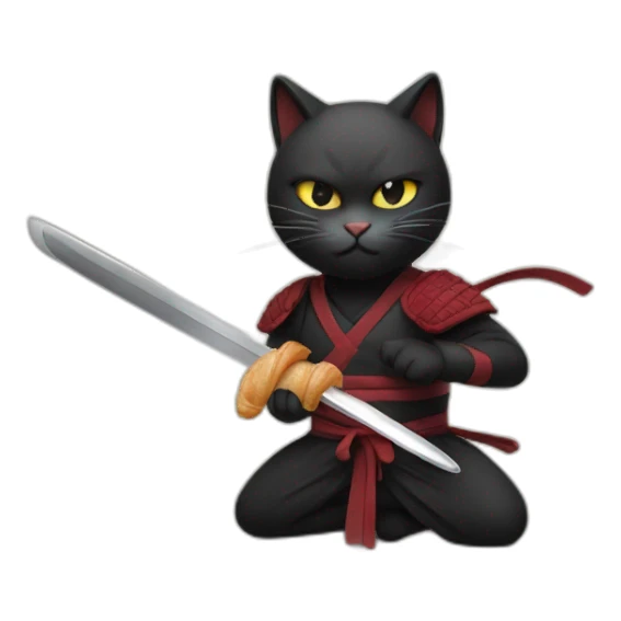 Ninja cat cuts croissant with  katana sticker