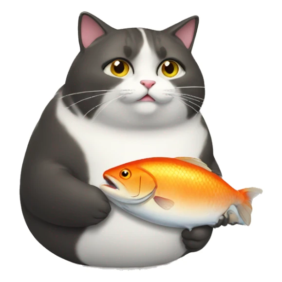 fat cat eating fish sticker
