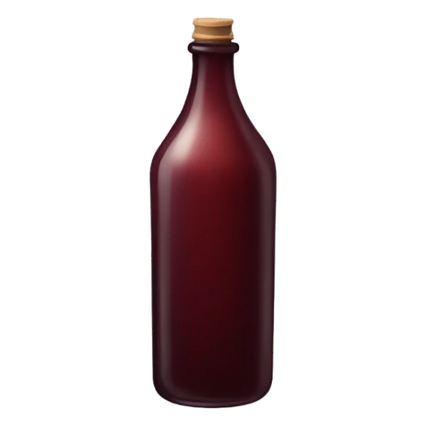 old glass bottle with dark red liquid sticker