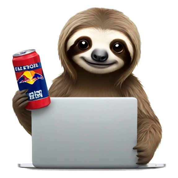 sloth with RedBull can and laptop sticker