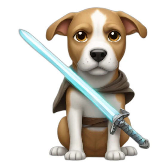 A dog with a Jedi sword sticker