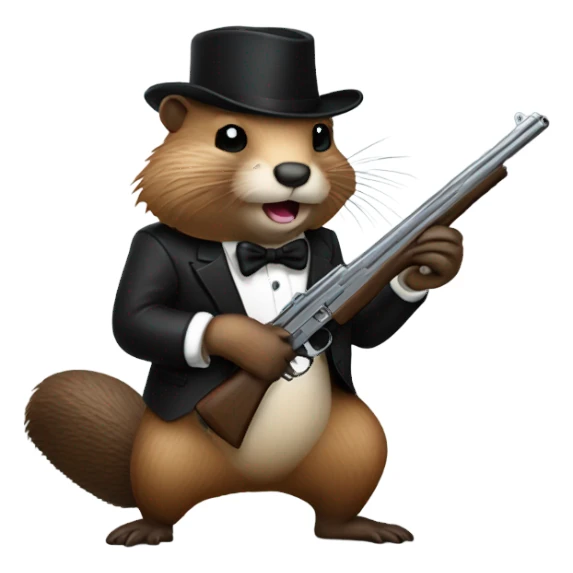 Beaver with tuxedo and gun sticker