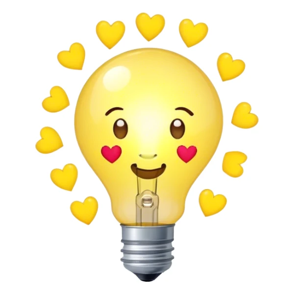 a yellowish lightbulb with hearts over  sticker