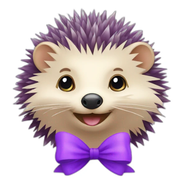 Cheerful hedgehog with a purple bow sticker