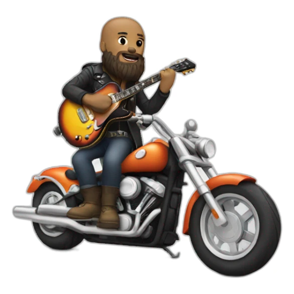 rock man with beard guitar and motorcycle sticker
