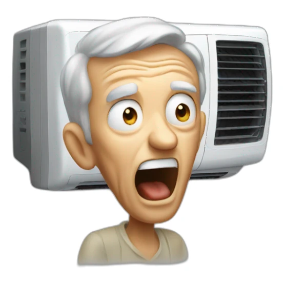 old man screaming at air conditioner sticker