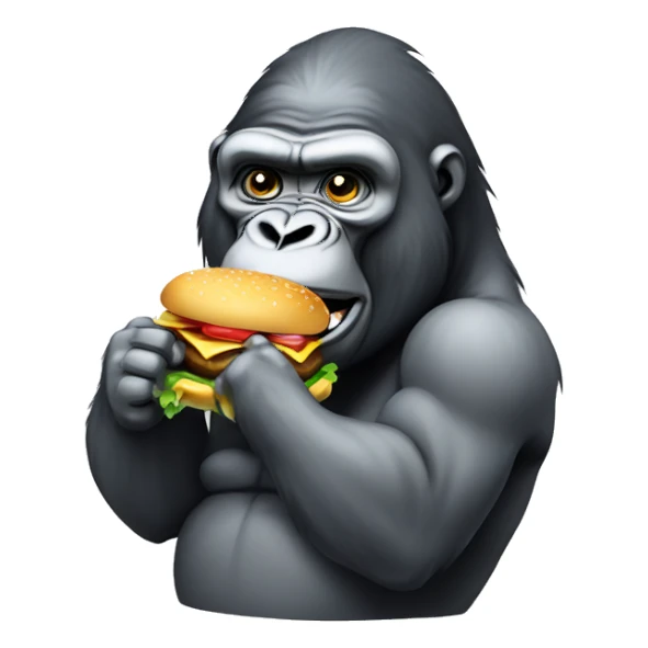 Silverback gorilla eating a hamburger sticker