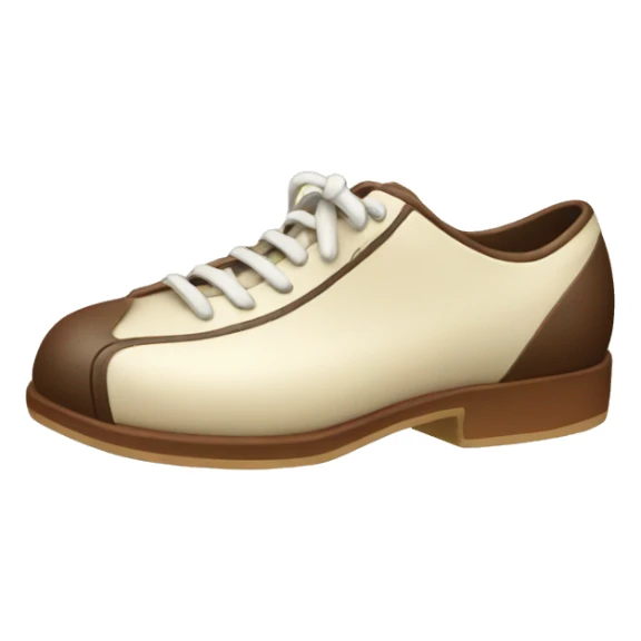 cream bowling shoe with a brown stripe sticker
