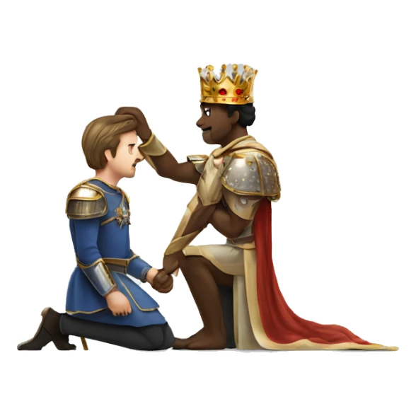 man kneeling before the king being knighted sticker