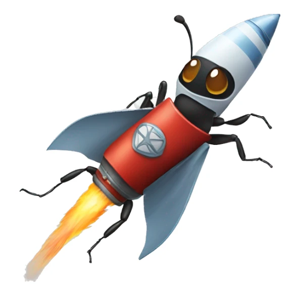 An ant flying a rocket ship sticker