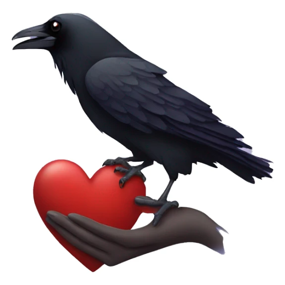 Raven holding a heart sticker