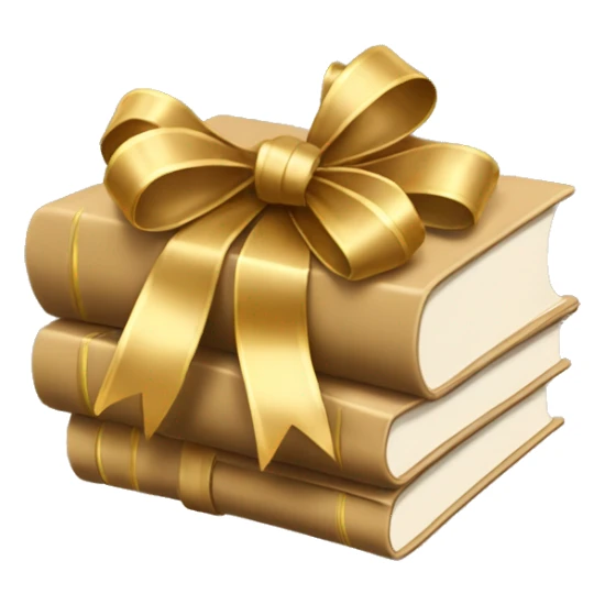 beige books stacked up and tied together by a golden bow sticker