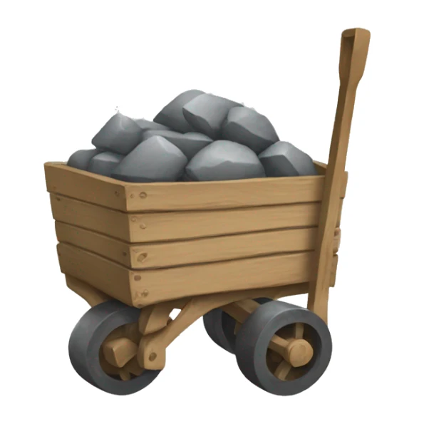 a cart without wheels with stones inside sticker