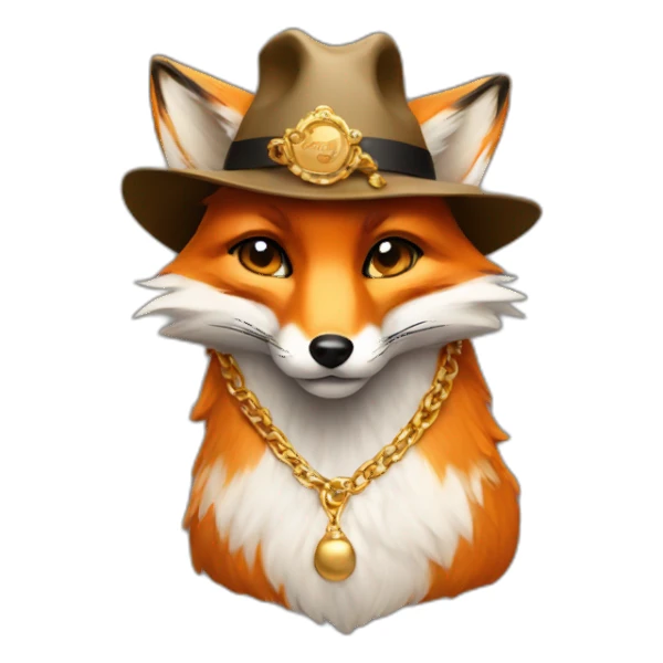 fox wearing a gold chain and hat sticker
