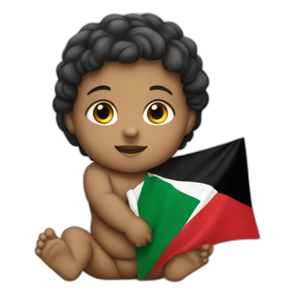 A baby holding palestinian flag sticker