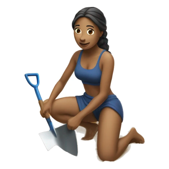 woman kneeling in sand with a shovel in hand sticker