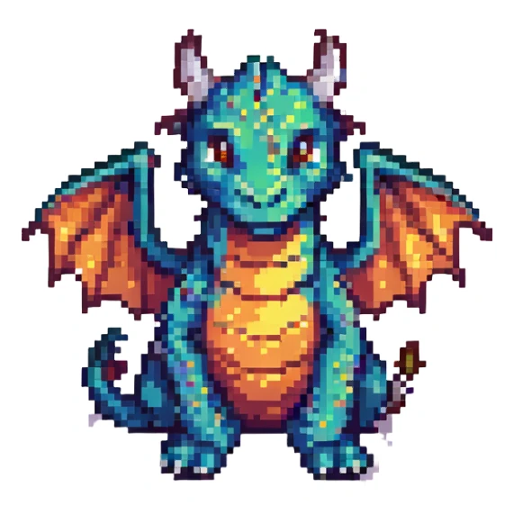 pixel art dragon with tiny wings, cute and compact sticker